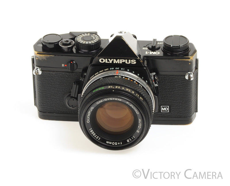 Olympus OM-1 MD Black Film Camera Body w/ 50mm F1.8 Lens [EXC+]