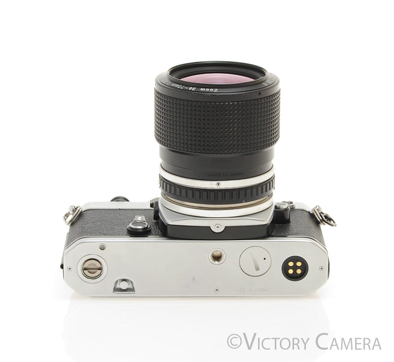 Nikon FE Chrome 35mm Film Camera w/ 36-72mm Lens -New Seals- [EXC]