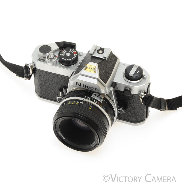 Nikon FM Chrome 35mm Film Camera w/ 50mm f2 Lens [EXC]