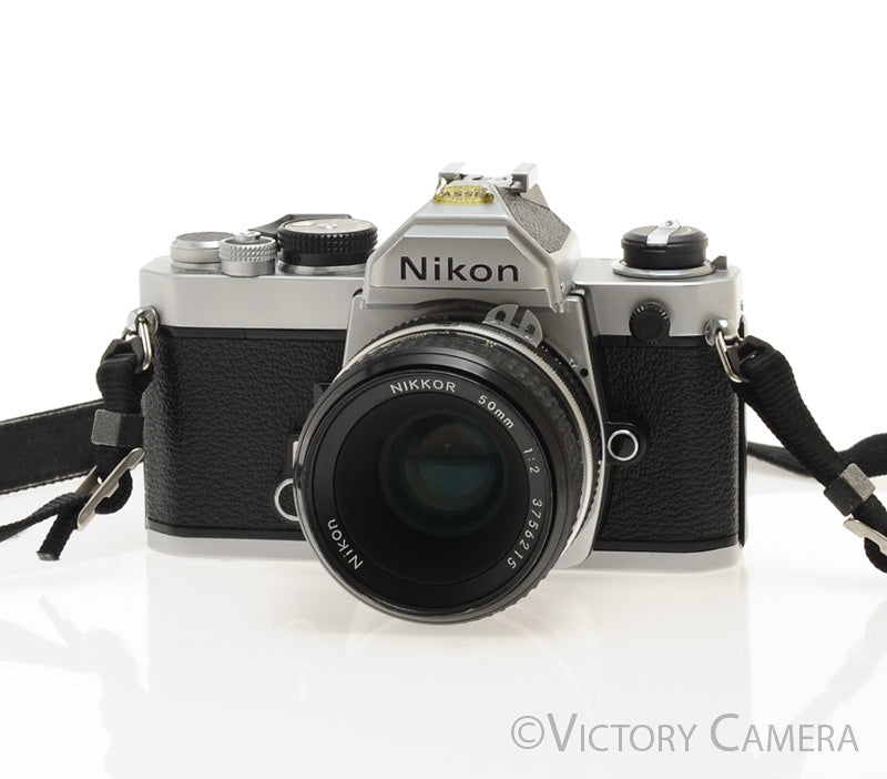 Nikon FM Chrome 35mm Film Camera w/ 50mm f2 Lens [EXC]