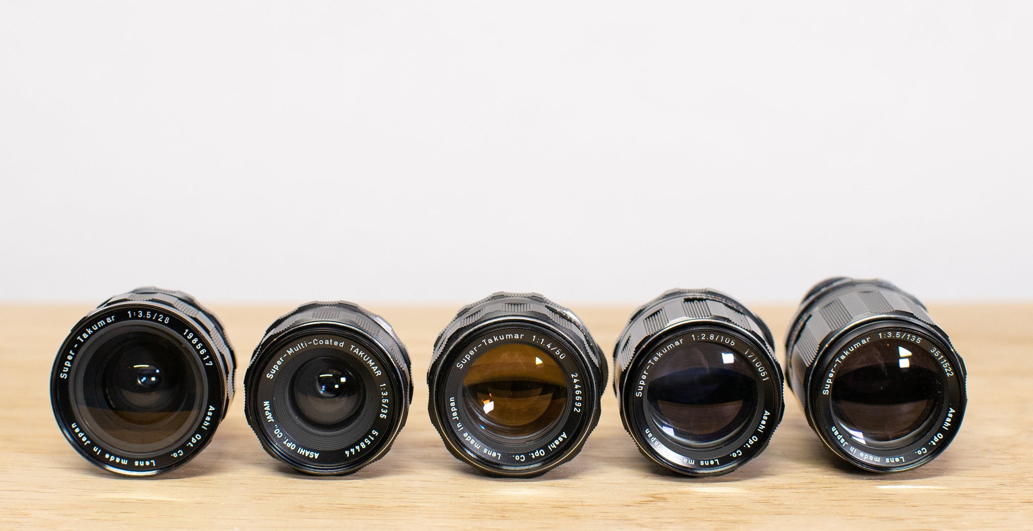 Super Takumar M42 Lens Set - 28mm, 35mm, 50mm, 105mm, and 135mm