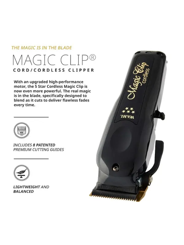 Wahl 5 Star Black Cordless Magic Clip Clipper: Powerful Titanium