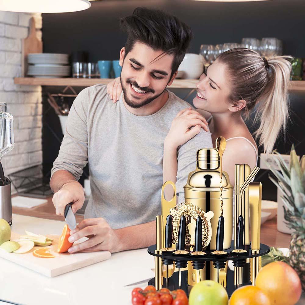 Gold Cocktail Shaker Set With Rotate Stand | X-cosrack