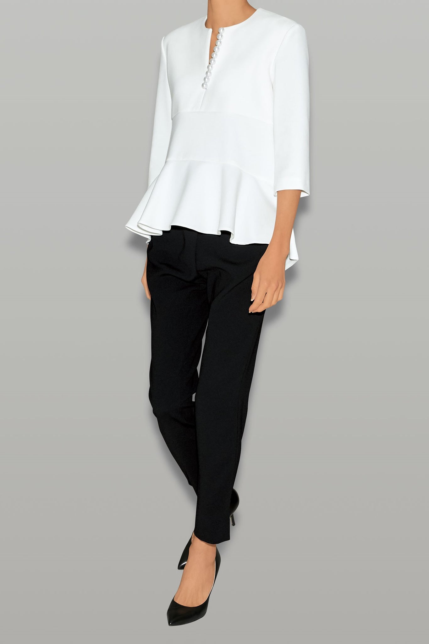 ペプラムロングスリーブパールブラウス – YOKO CHAN