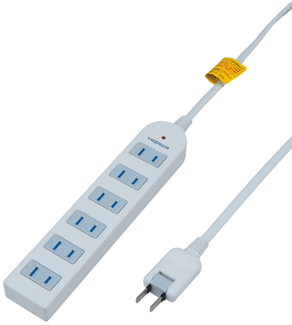 雷サージ付延長コード・タップ6個口5m白｜YAZAWA CORPORATION