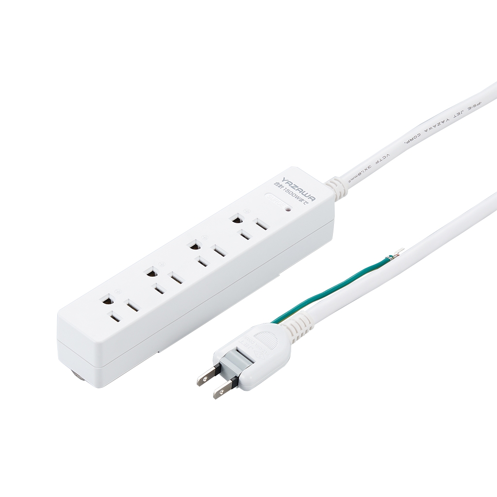 雷ガード付3個口節電タップ1mホワイト｜YAZAWA CORPORATION