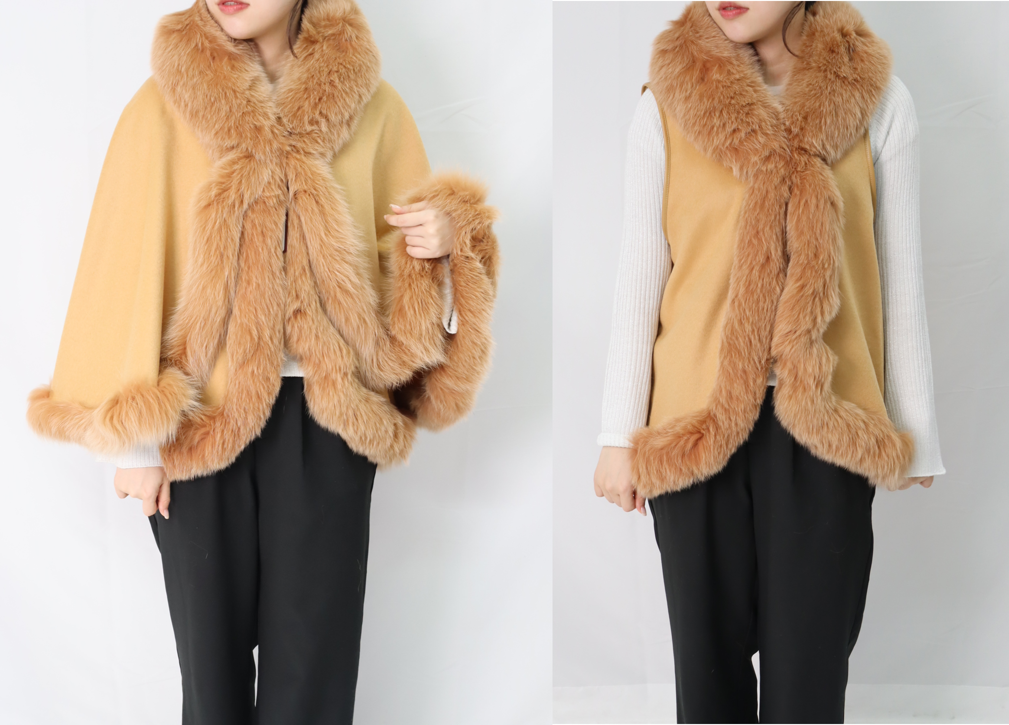 カシミヤ100％ 毛皮 フォックスケープ(ベスト付き) | かぜとゆき