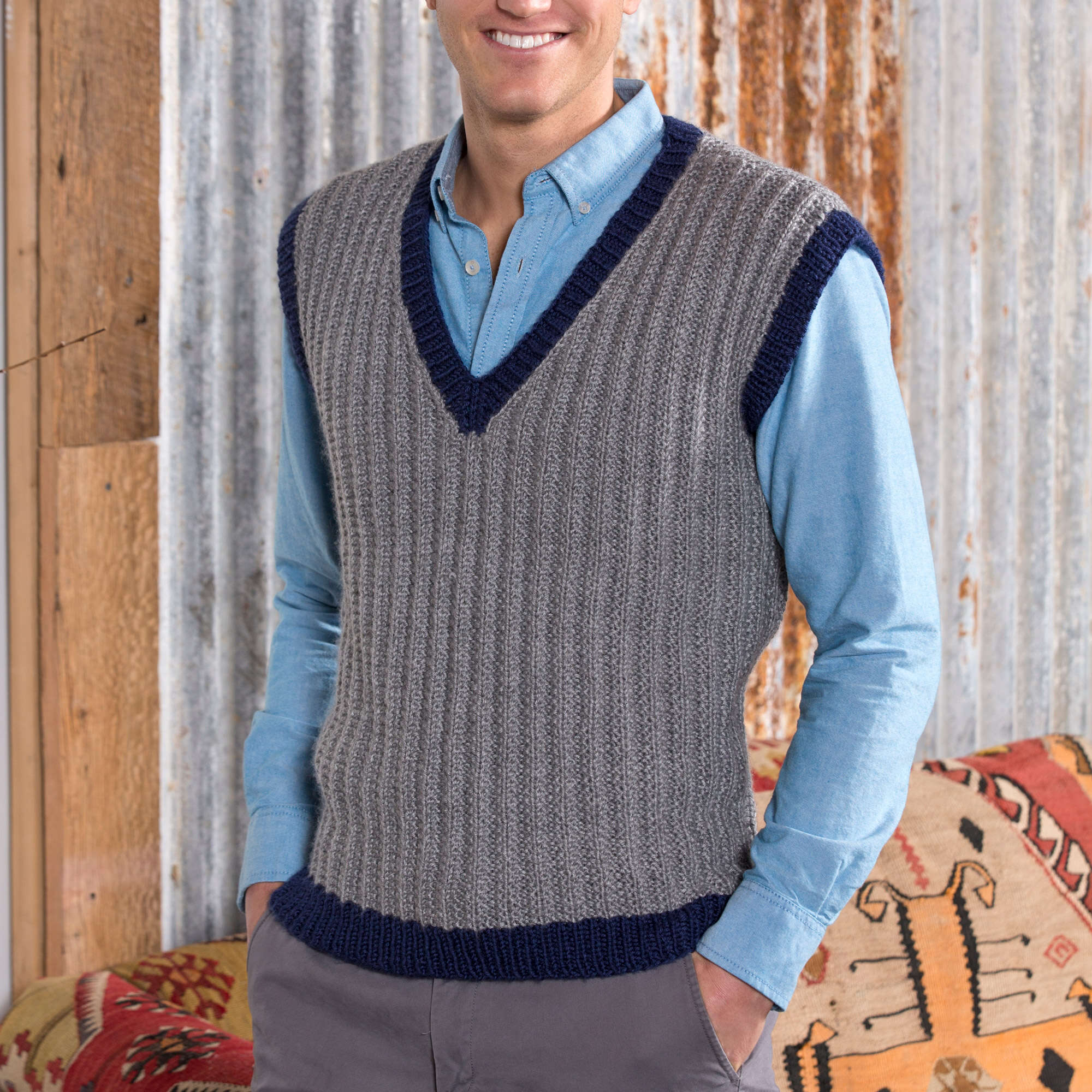 Free Red Heart Man's Seeded Rib Vest Knitting Pattern | Yarnspirations
