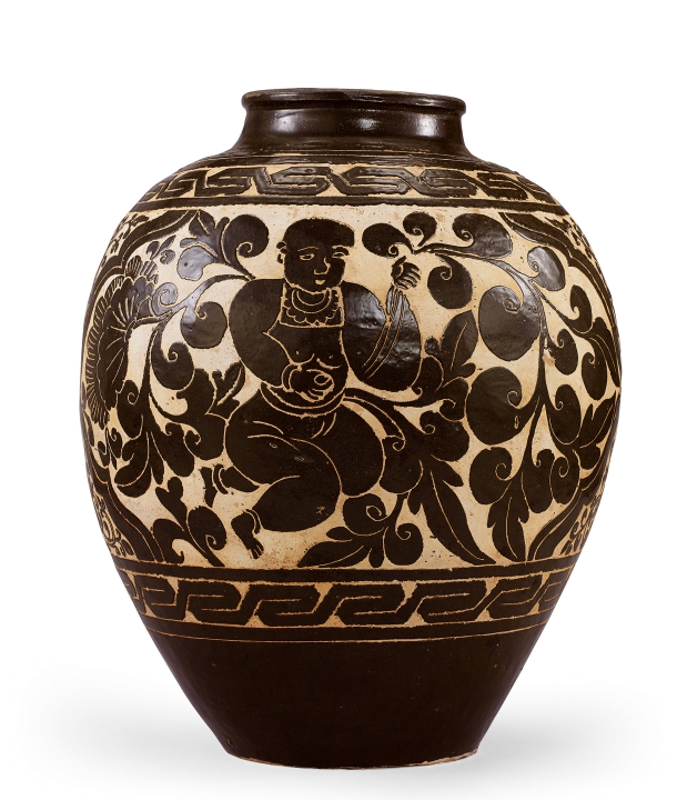 磁州窯黑釉剔花嬰戲蓮紋罐-宇珍國際藝術| Yu Jen Taipei陶朴瓷妍–擎光