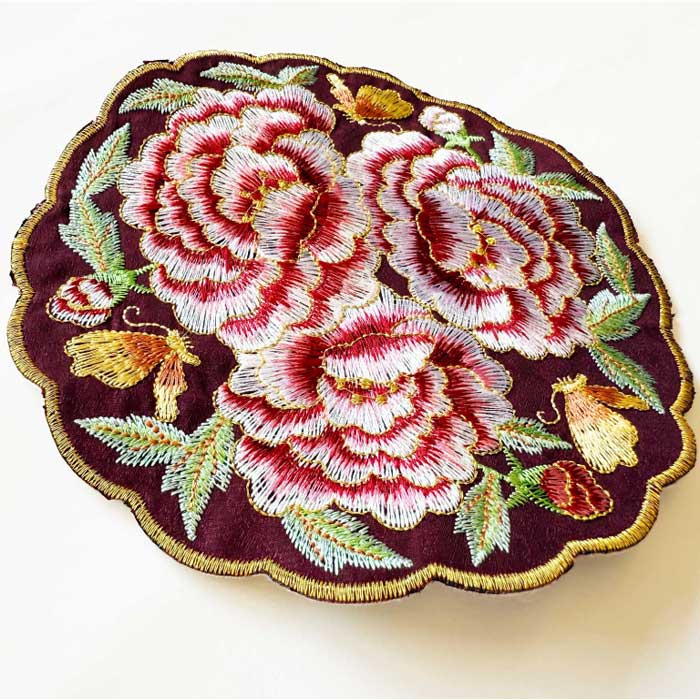 韓国 伝統 刺繍 ワッペン ホ 牡丹と蝶 中サイズ チョゴリ ベスト