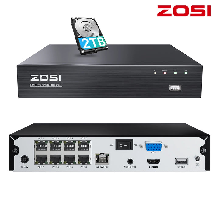 ZOSI 防犯レコーダー 8ch 2tb hdd 800万画素 poe防犯レコーダー NVR