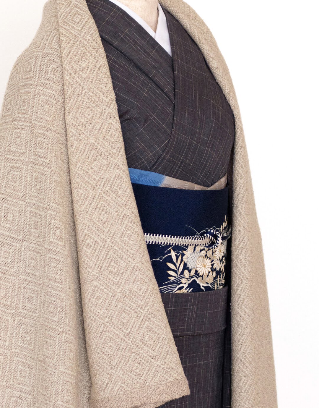 関美穂子 「道ばたの花」 九寸名古屋帯 染め帯 型染め 青緑色