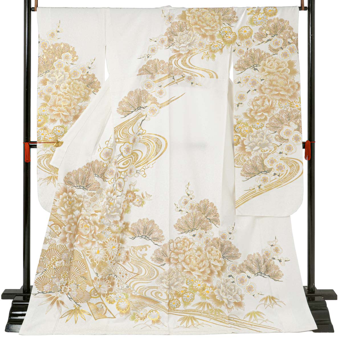 振袖： R2134白金 牡丹に松竹梅