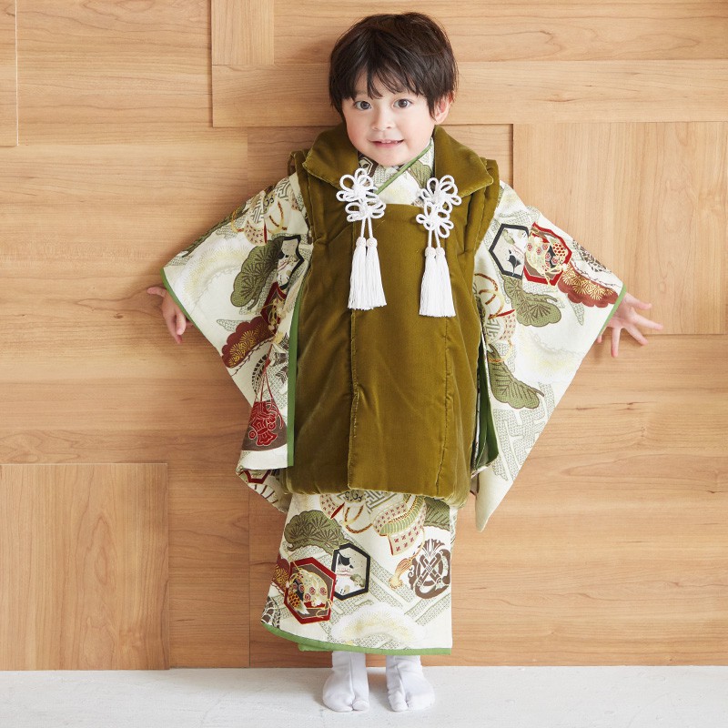 七五三被布 : 華徒然 K169 【訳あり】【三歳男児被布】ヒワ茶×薄黄緑