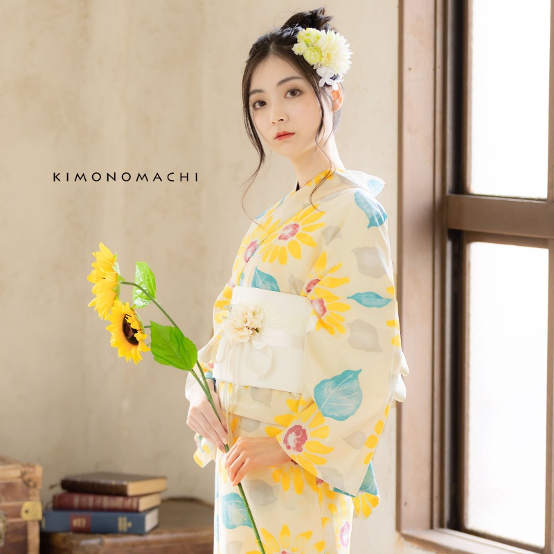 浴衣: YK075 きもの町 黄色 ひまわり | 京都着物レンタル夢館
