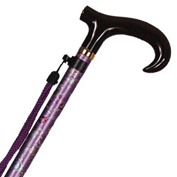 アルミ製・花柄・調節付きステッキ（房付）紫 ｜ 杖・ステッキ,伸縮杖