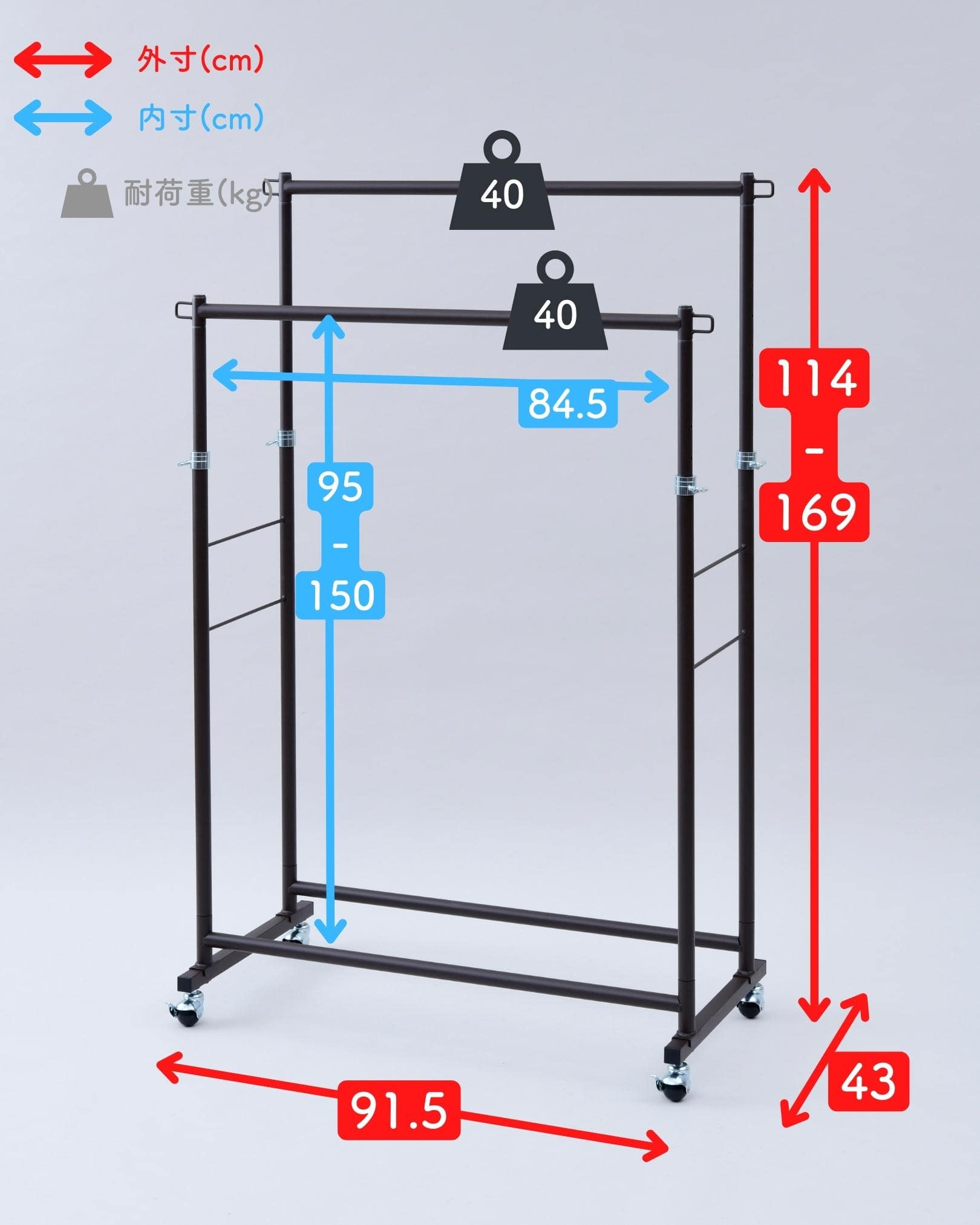 頑丈 ハンガーラック ダブル 2段 山善 | 山善ビズコム オフィス用品