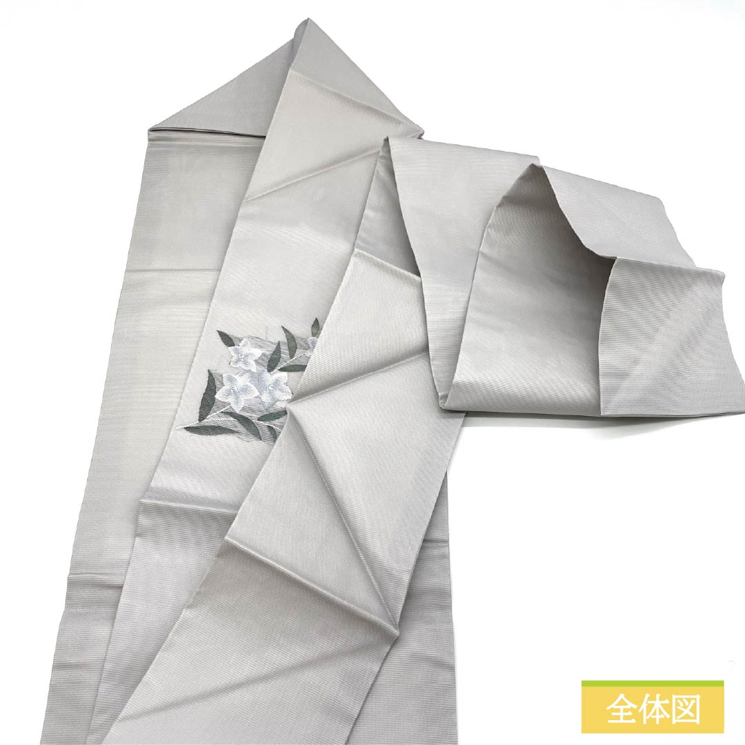 リサイクル着物】名古屋帯 正絹 銀灰色色（ぎんかいしょくいろ） 夏帯