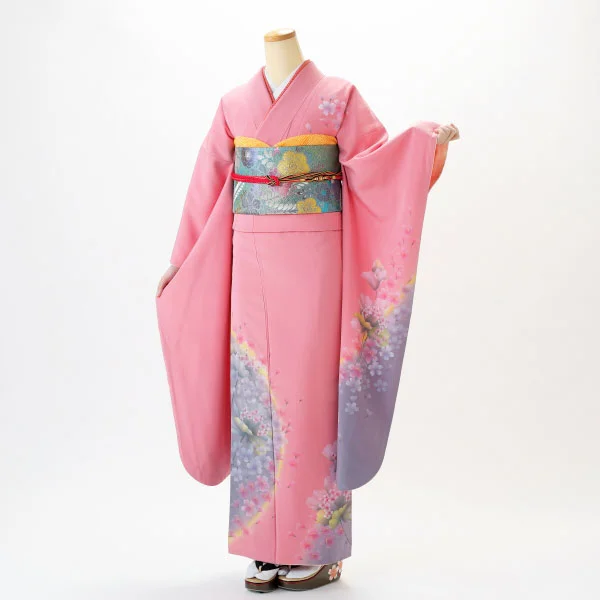 f0508532r2】【ピンク・オレンジ系】振袖 レンタル フルセット Lサイズ