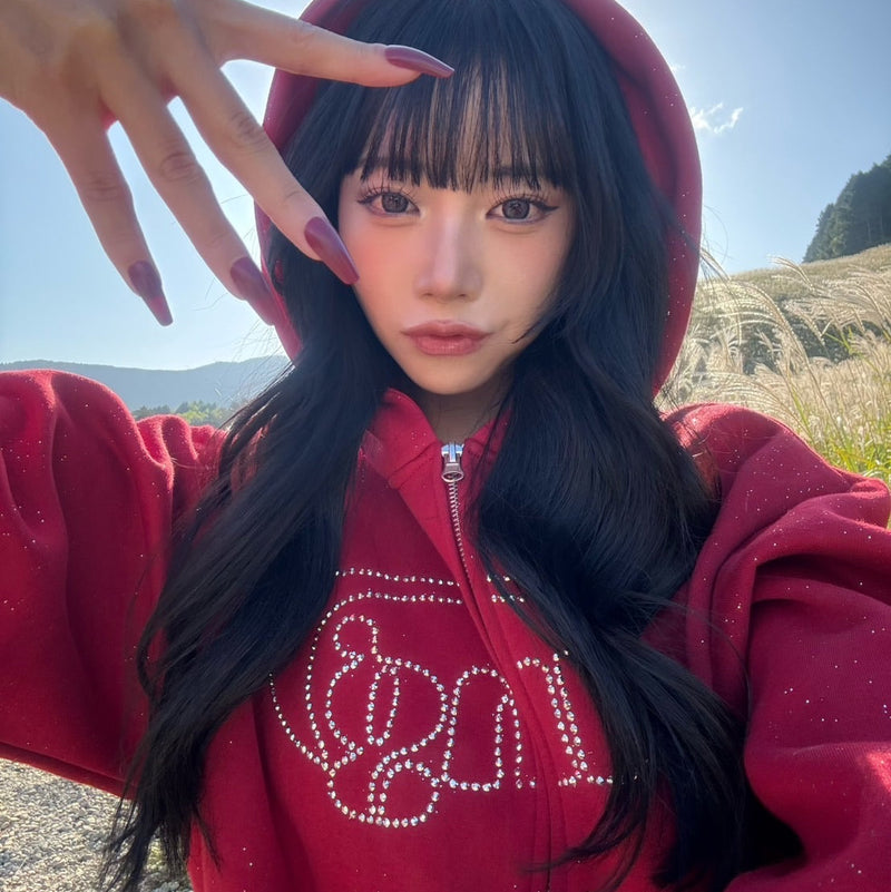 Universal logo rhinestone zip hoodie – YZ