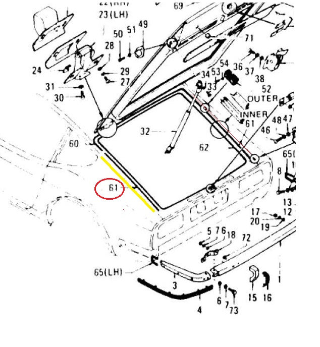 Tailgate Hatch Outer Seal Rubber OEM 240Z 260Z 280Z | Z Car Depot Inc