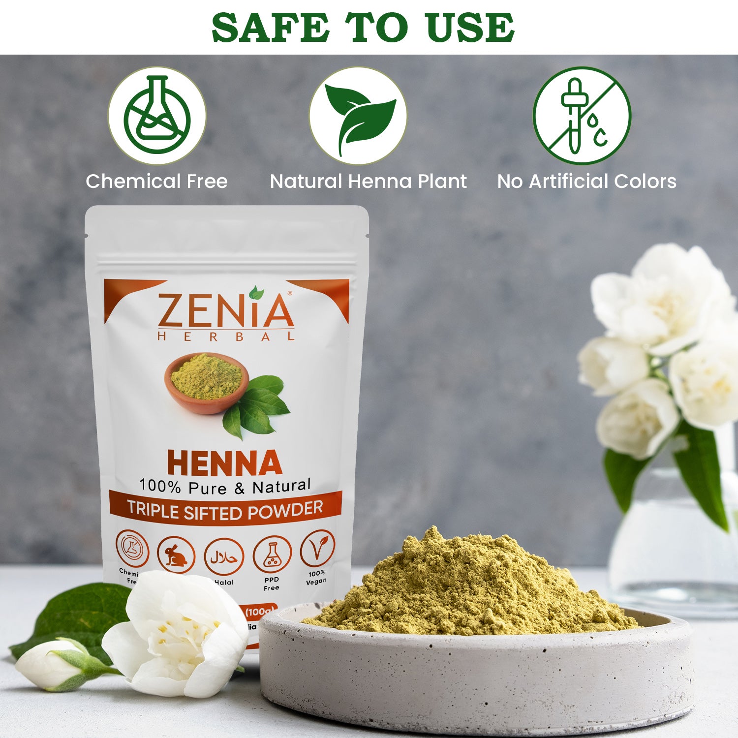 Zenia Pure Henna Powder For Body & Hair Color (2025 Crop) Triple
