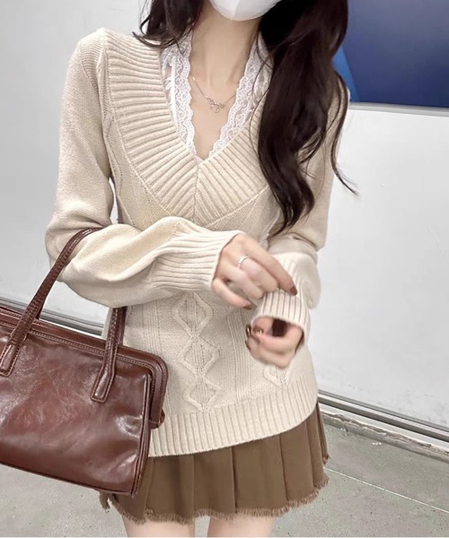 AsheKsha ニット セーター 1着で複数スタイルを楽しめるVネック