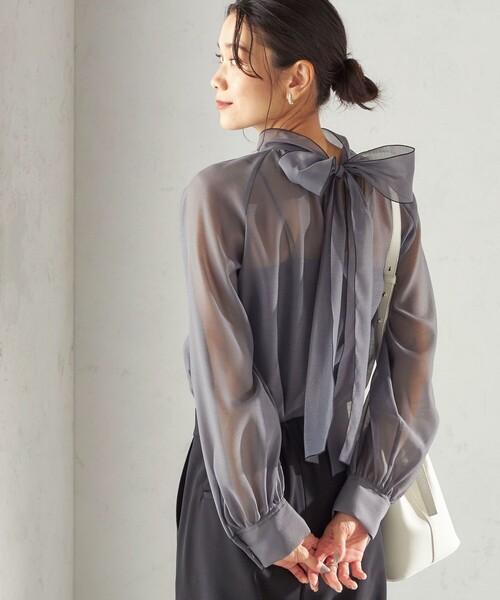 SHIPS（シップス） ブラウス シャツ 「手洗い可能」オーガンジー