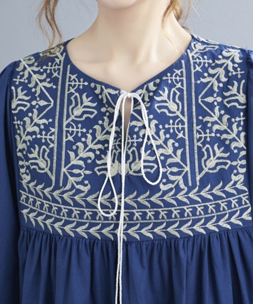 ワンピース 七分袖エスニック刺繍ワンピース : ZOZOTOWN Yahoo!店