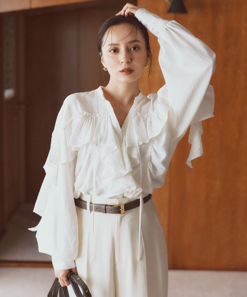 anuans（アニュアンス） ブラウス シャツ リンクルラッフルブラウス