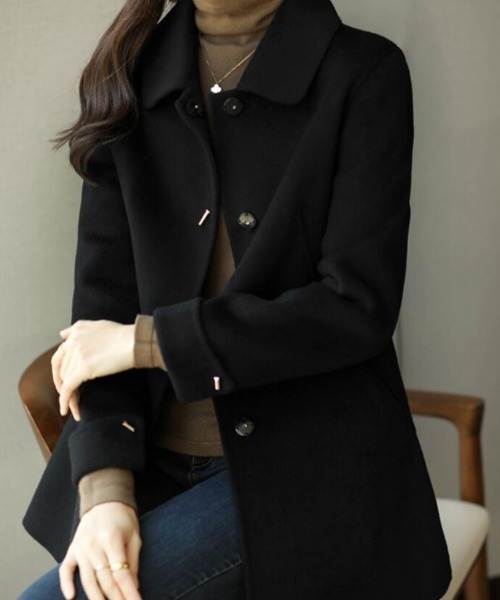コート チェスターコート ピーコート襟 ＆ ダブルボタンのミドルウール