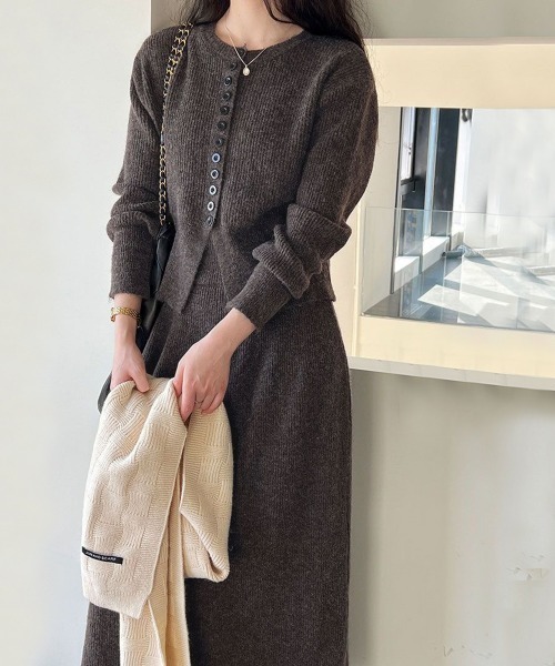 セットアップ 2点セットアップ クルーネックニットカーディガン