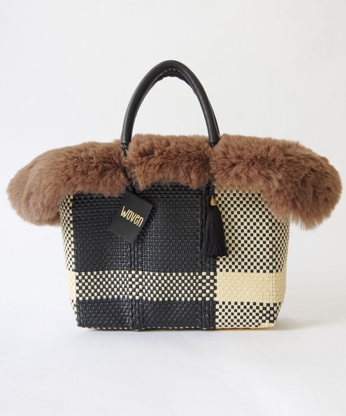 かごバッグ カゴバッグ WOVEN (ウーヴン) / エコファーフラップカバー+