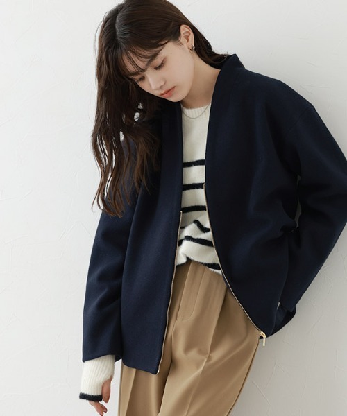 Pierrot（ピエロ） ノーカラーコート コート メルトンVネックノー