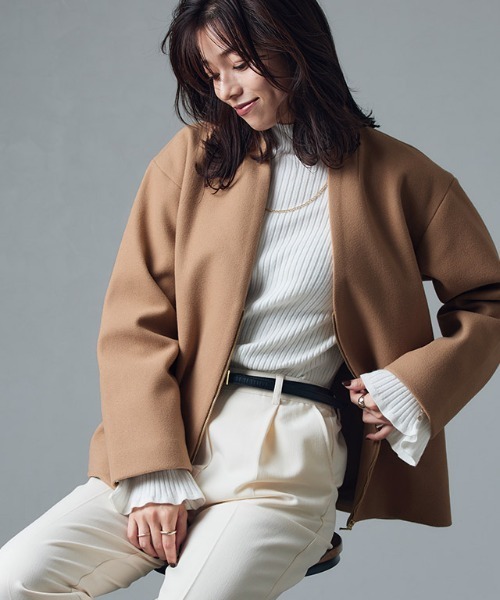 Pierrot（ピエロ） ノーカラーコート コート メルトンVネックノー