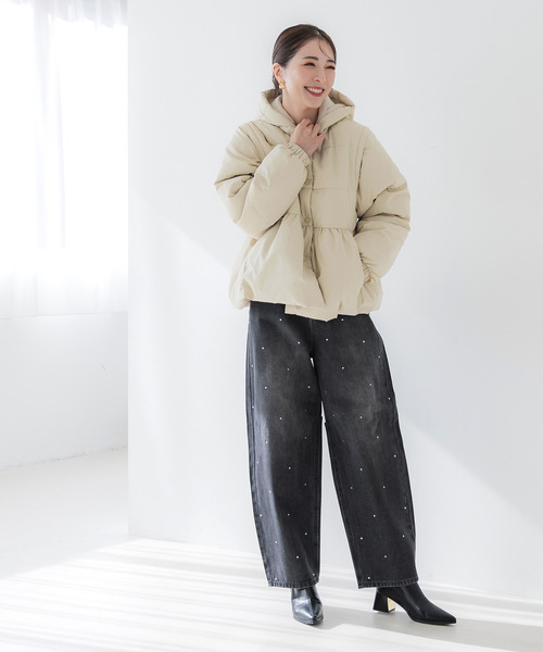 coca（コカ） ブルゾン アウター ギャザー中綿アウター レディース