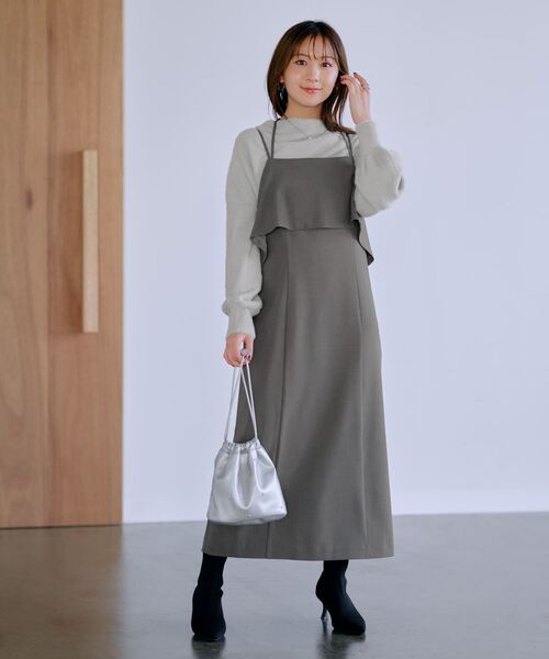 ワンピース フェザードレープニットセットアップ 「低身長・小柄女性