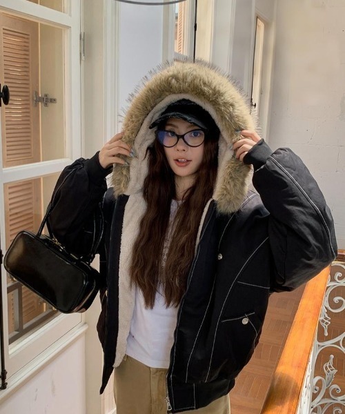 Aelina ミリタリージャケット モッズコート ファー付きショート