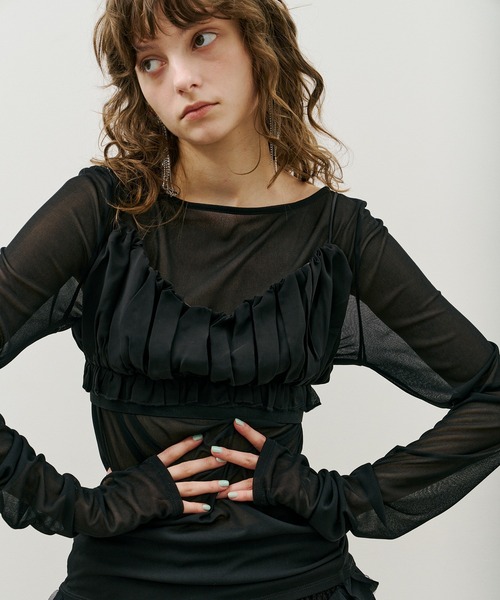 J1U by LA BELLE ETUDE キャミソール ギャザーシフォンブラトップ