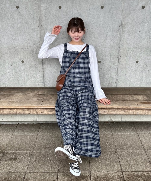 Mejoul サロペット オーバーオール チェック柄 ボリューム サロペット