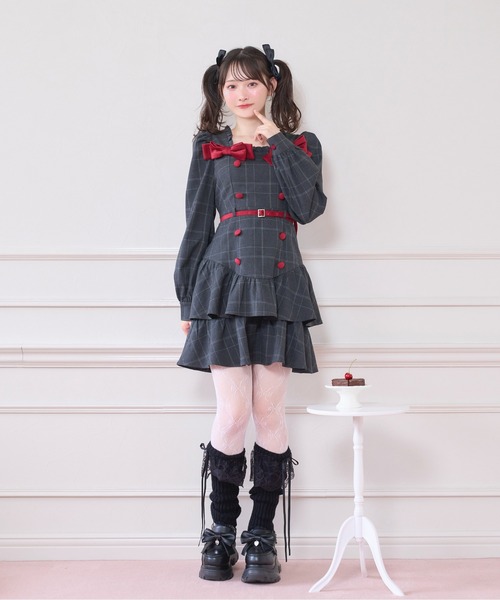 Honey Cinnamon（ハニーシナモン） ワンピース ベロアリボン配色