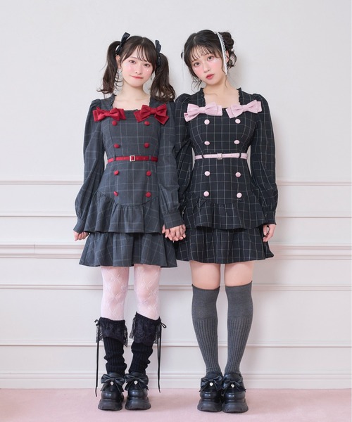 Honey Cinnamon（ハニーシナモン） ワンピース ベロアリボン配色