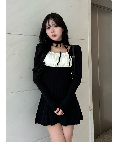 Darich（ダーリッチ） ワンピース ネックリボンデザインフレアニット