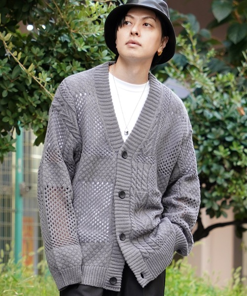 カーディガン 透かし編み ジャガード ニットカーディガン / Openwork