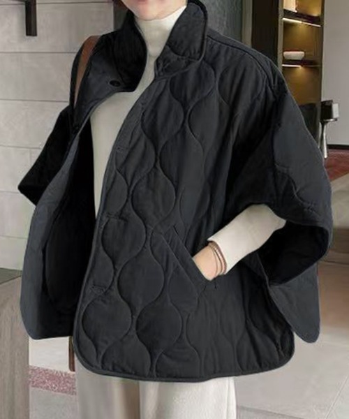 LOWO ポンチョ キルティングコート 冬 レディース ミドル丈 ポンチョ