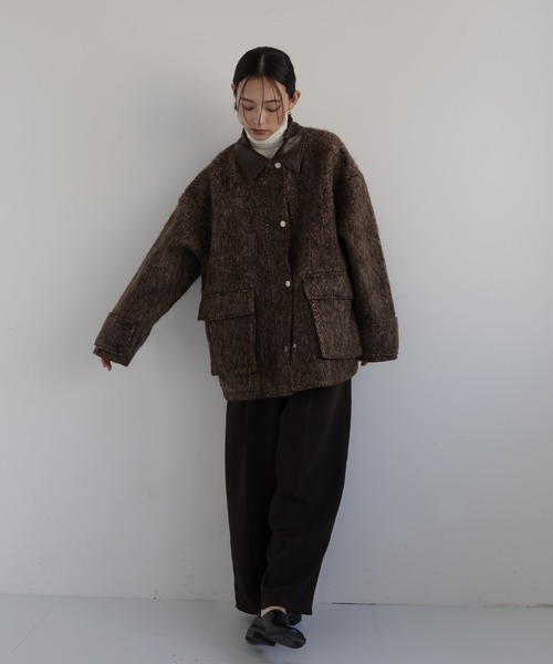 hellam（ヘラム） カバーオール レザーカラーシャギーコート