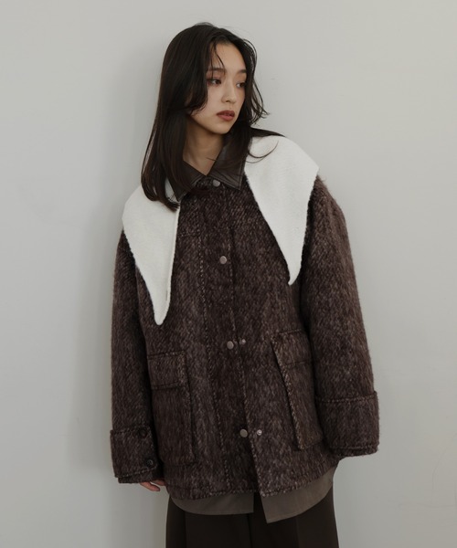 hellam（ヘラム） カバーオール レザーカラーシャギーコート