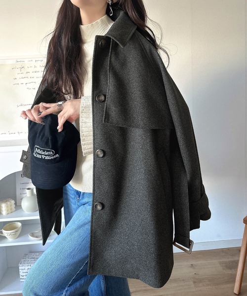 flaner ステンカラーコート MEDIUM ブラック レディース : ZOZOTOWN