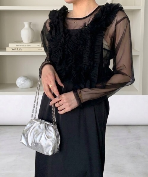 Maison Calme ワンピース 「26年春夏新作」チュールビスチェ×シアー