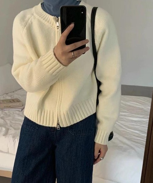 カーディガン ジップアップニットカーディガン レディース : ZOZOTOWN